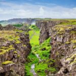 The rift between the North American and Eurasian tectonic plates is visible