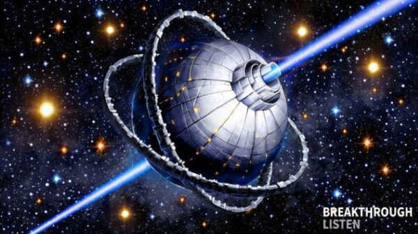 Artist’s impression of a Dyson Sphere, a proposed alien megastructure that is the target of SETI surveys. Finding one of these qualifies in a “first contact” scenario. Credit: Breakthrough Listen / Danielle Futselaar