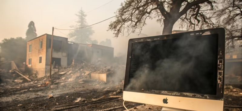 Apple computer destroyed by fire