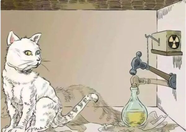 Schrödinger's famous thought experiment involving a cat in a sealed box with a potentially lethal poison