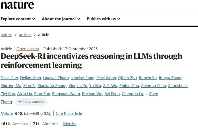 DeepSeek R1 paper appears on the cover of nature