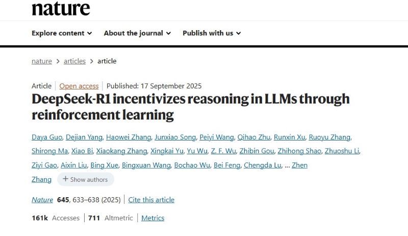 DeepSeek R1 paper appears on the cover of nature