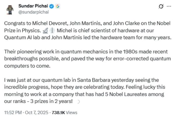 Congratulations from Google CEO