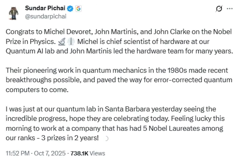 Congratulations from Google CEO