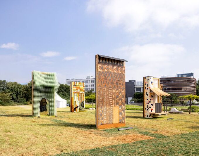 Outdoor architectural pavilion exhibits