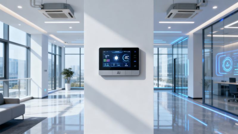 AI-controlled smart display in modern office building