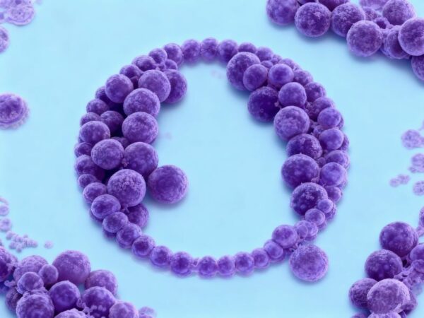 Purple spherical bacteria under microscopic view