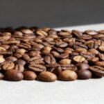 Roasted coffee beans spread out