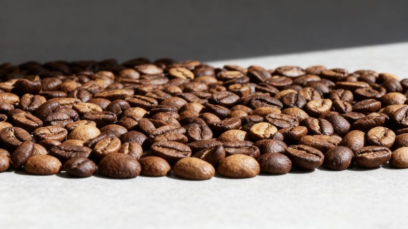 Roasted coffee beans spread out