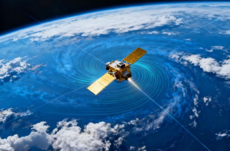 Satellite emitting signal waves