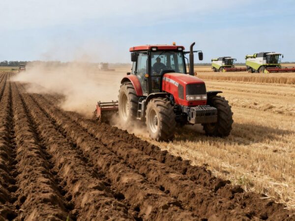 Tractor plowing field