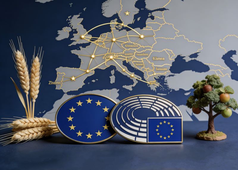 EU themed icons with wheat and apple tree