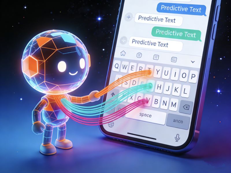 Glowing robot assisting with predictive text