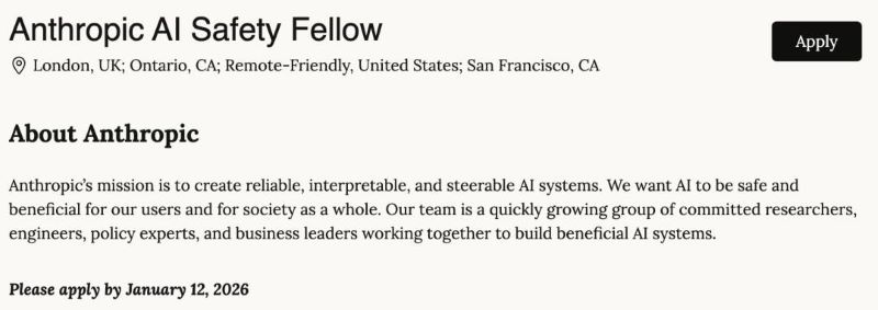 Anthropic ai safety fellow job posting with application details