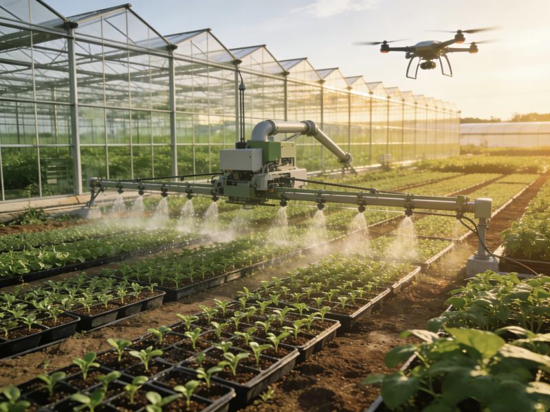 Automated irrigation system and drone inl greenhouse