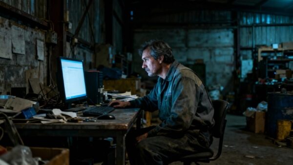 Laborer is reviewing data