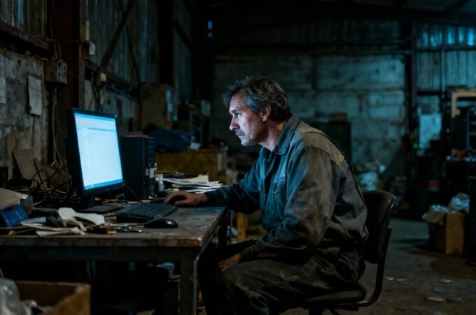 Laborer is reviewing data