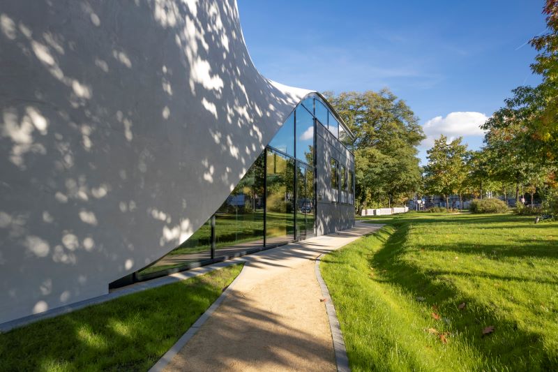 Apple park visitor center interior with circular ceiling
