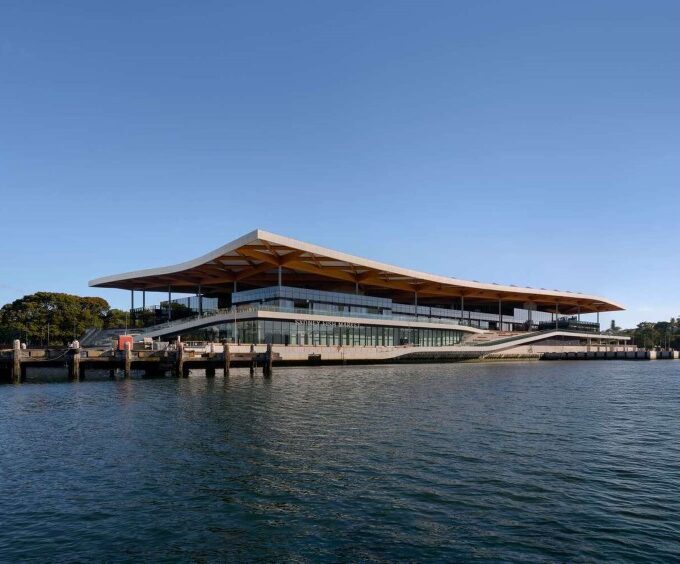 Daytime exterior of sydney fish market waterfront building
