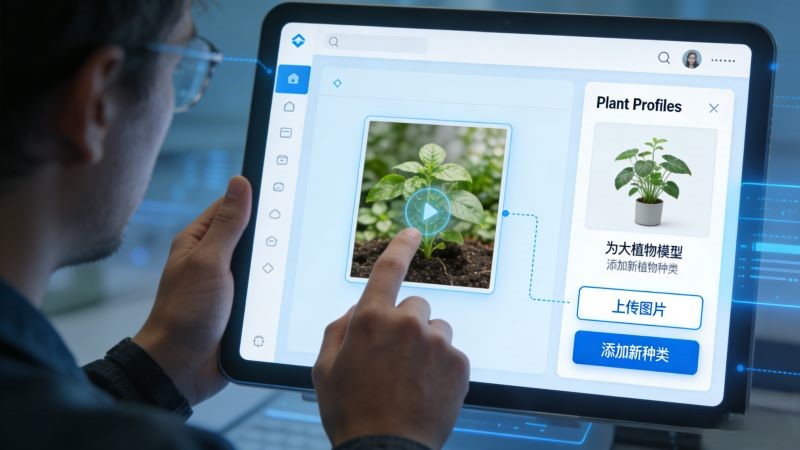 Farmer using tablet app for plant profile management