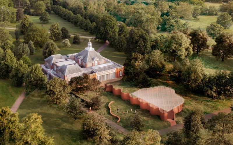 Serpentine gallery pavilion with historic kensington palace in london